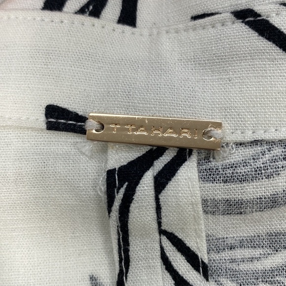 T Tahari Linen Blend Fit & Flare Sleeveless Dress Women's M Leaf Print White - Picture 3 of 13